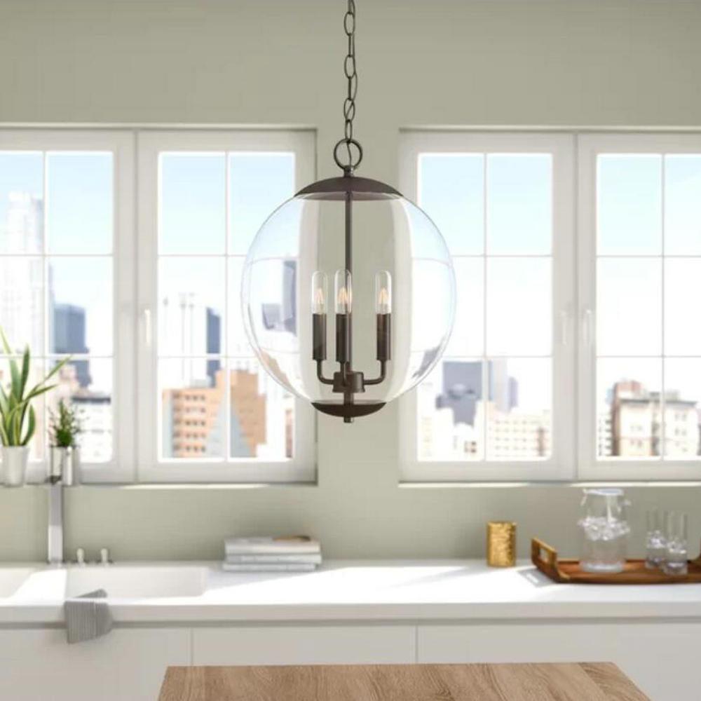 3-Light Pendant Light with Globe Shade Clear Glass Chandelier - Rebooters