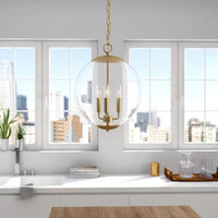 3-Light Pendant Light with Globe Shade Clear Glass Chandelier - Rebooters