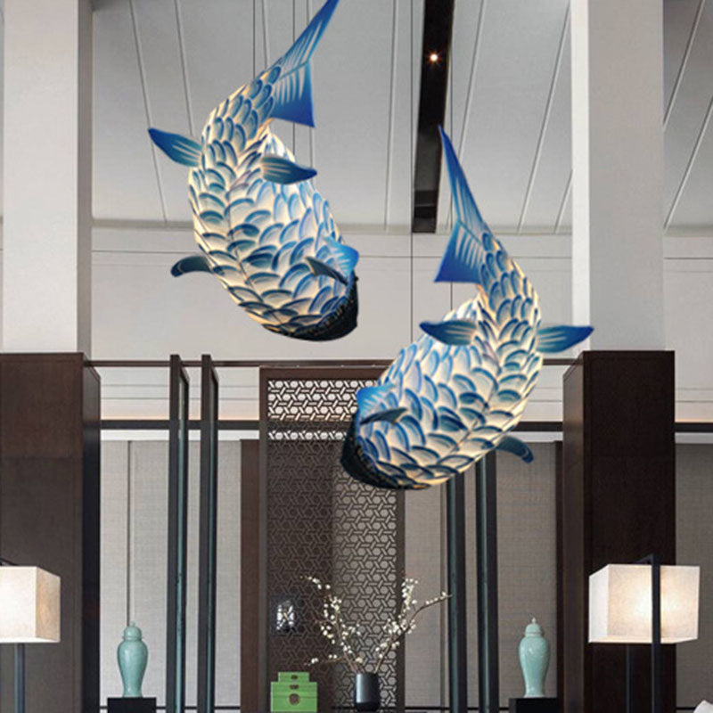 Art Deco 1 Head Pendant Light Kit Blue Carp Ceiling Light - Rebooters