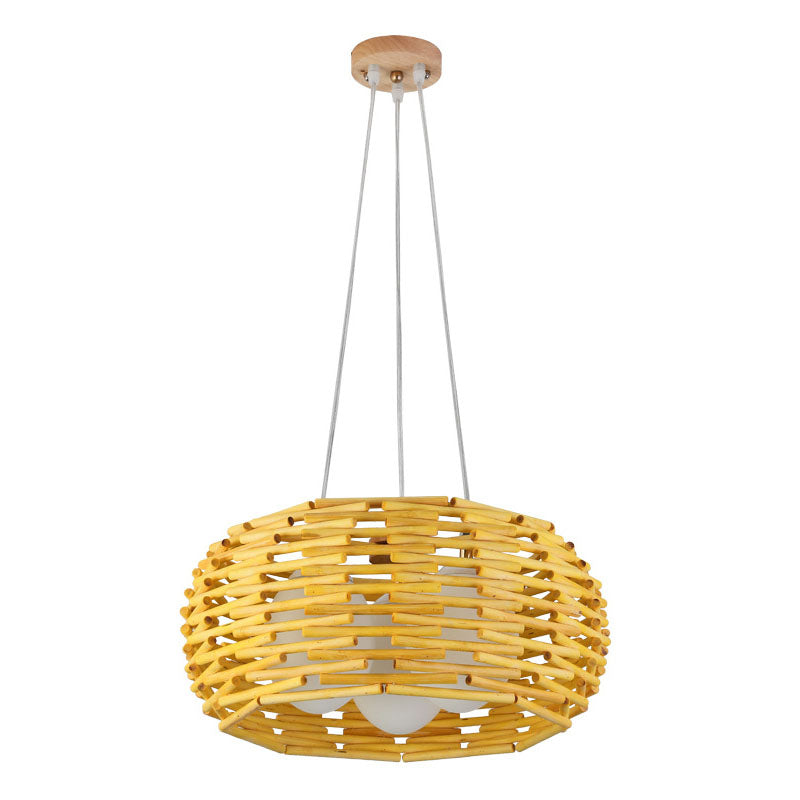 Wood Bird Nest Ceiling Chandelier Asian Bamboo Pendant Light - Rebooters