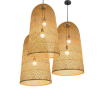 Bamboo Elongated Pendant Chandelier Asian 2 Lights Wood Lamp - Rebooters