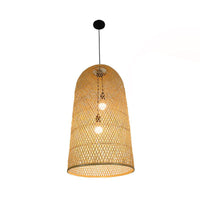 Bamboo Elongated Pendant Chandelier Asian 2 Lights Wood Lamp - Rebooters