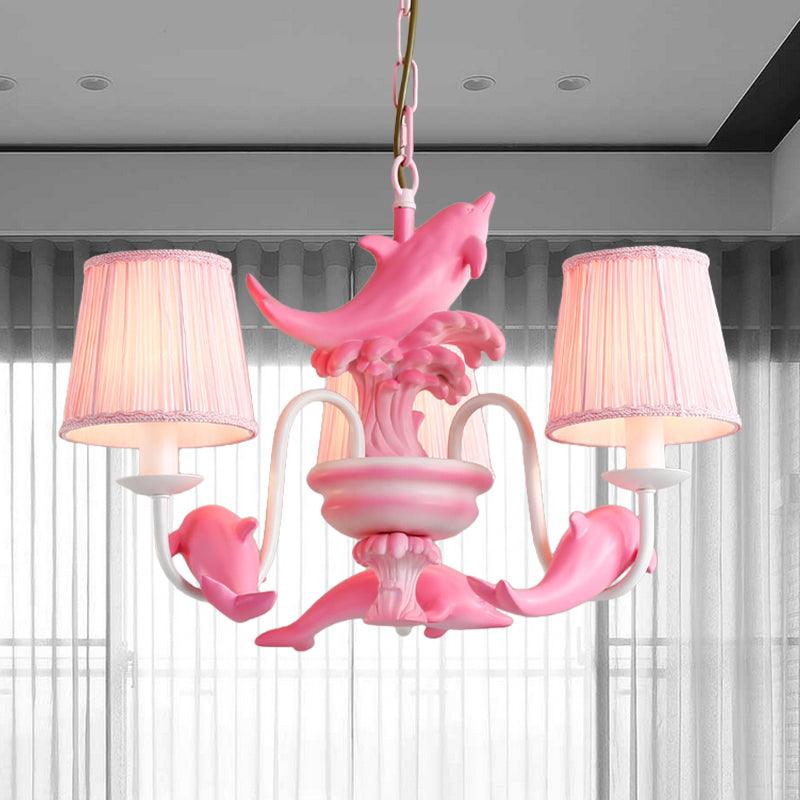 Contemporary Dolphin Hanging Light Fabric Shade Metal Chandelier - Rebooters