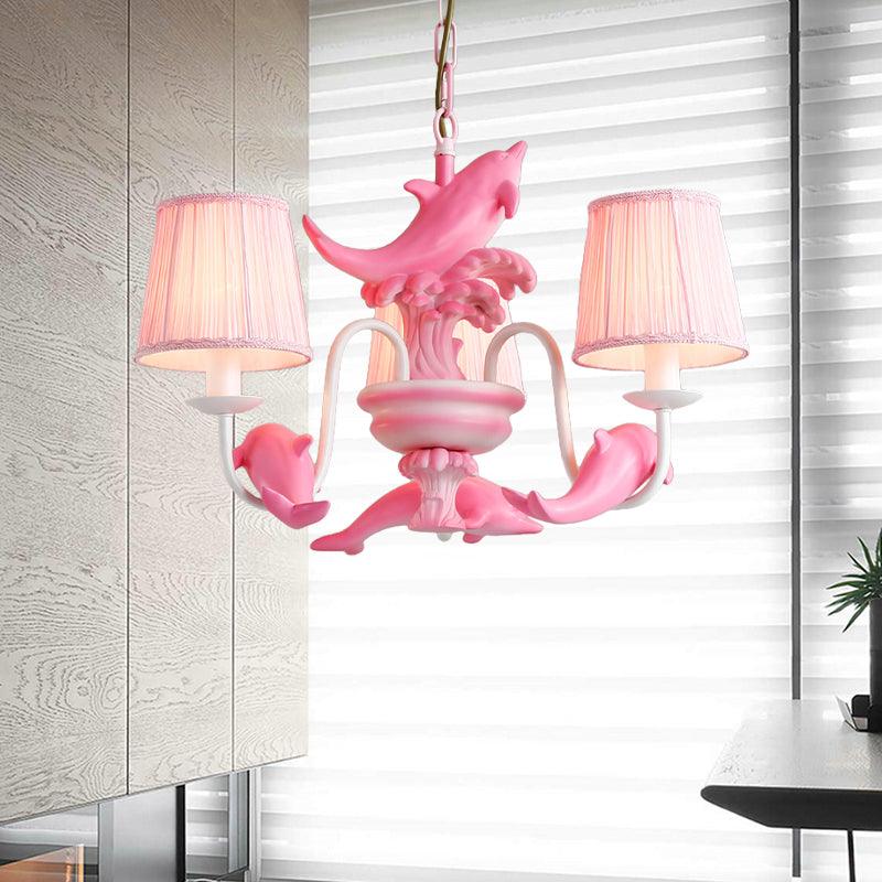 Contemporary Dolphin Hanging Light Fabric Shade Metal Chandelier - Rebooters