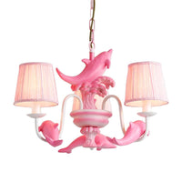 Contemporary Dolphin Hanging Light Fabric Shade Metal Chandelier - Rebooters