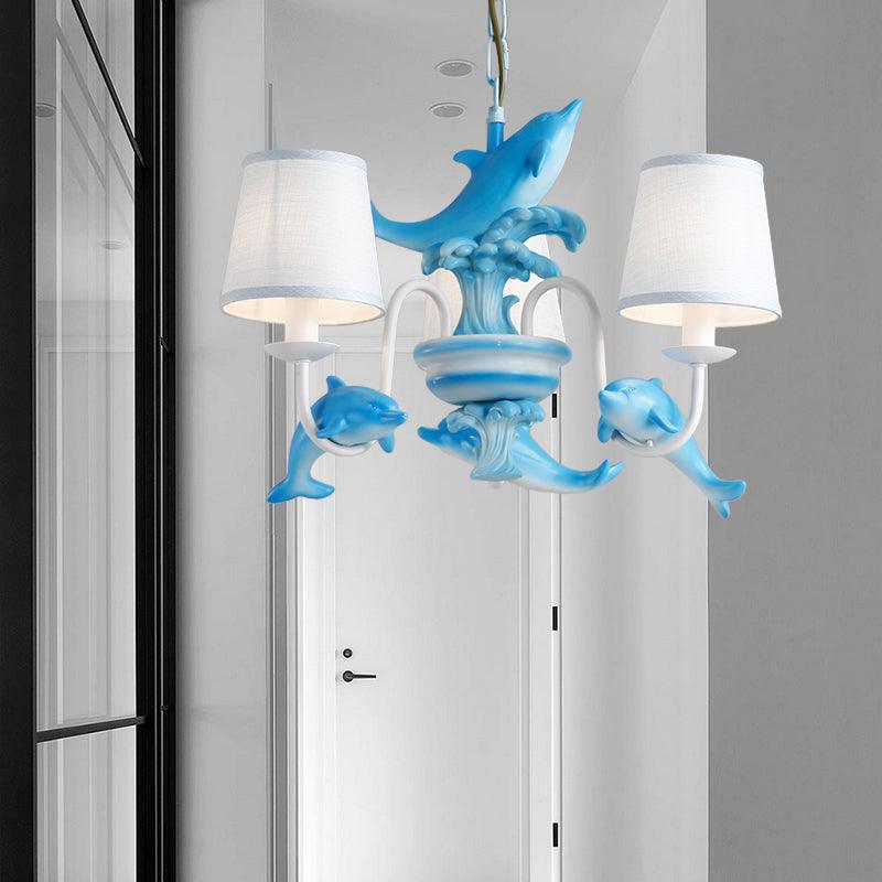 Contemporary Dolphin Hanging Light Fabric Shade Metal Chandelier - Rebooters