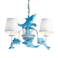 Contemporary Dolphin Hanging Light Fabric Shade Metal Chandelier - Rebooters