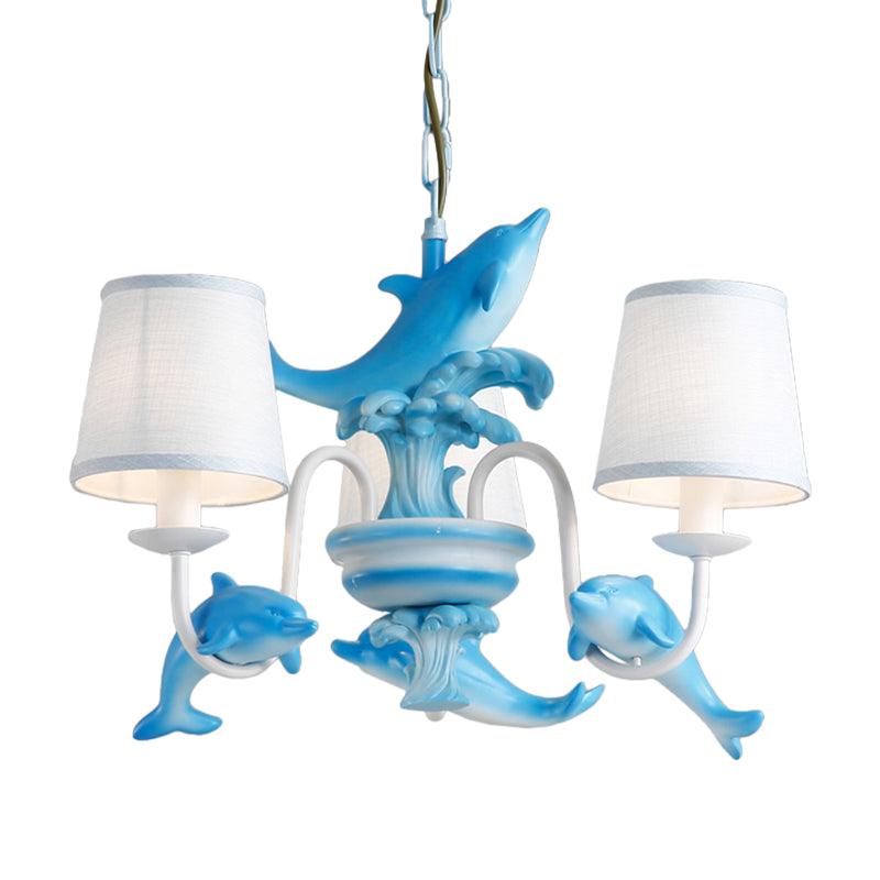 Contemporary Dolphin Hanging Light Fabric Shade Metal Chandelier - Rebooters