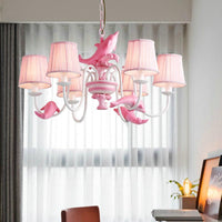 Contemporary Dolphin Hanging Light Fabric Shade Metal Chandelier - Rebooters