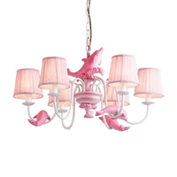 Contemporary Dolphin Hanging Light Fabric Shade Metal Chandelier - Rebooters