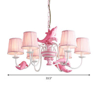 Contemporary Dolphin Hanging Light Fabric Shade Metal Chandelier - Rebooters
