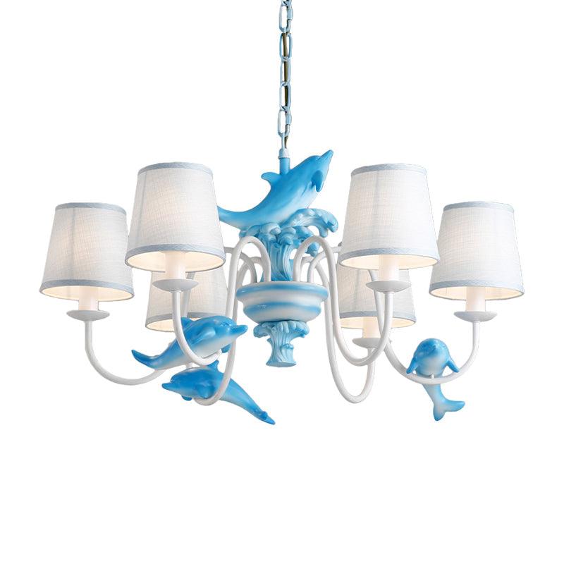 Contemporary Dolphin Hanging Light Fabric Shade Metal Chandelier - Rebooters