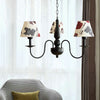 Tapered Shade Chandelier Light Fabric and Metal 3 Lights Kids Hanging Lamp in Black for Living Room G - Rebooters