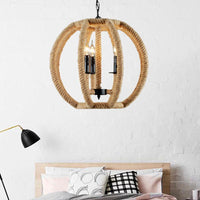 3-Light Globe Chandelier Industrial Beige Rope Pendant Light - Rebooters