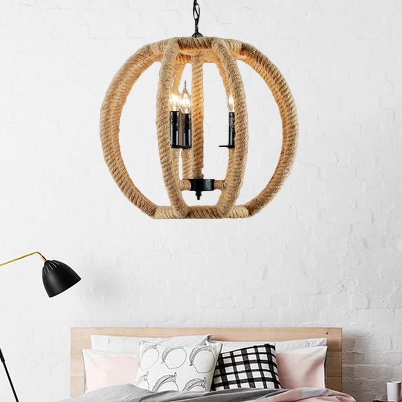3-Light Globe Chandelier Industrial Beige Rope Pendant Light - Rebooters