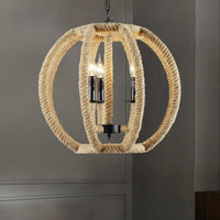 3-Light Globe Chandelier Industrial Beige Rope Pendant Light - Rebooters