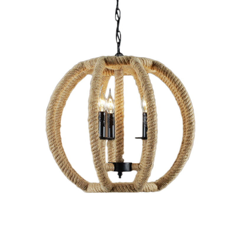 3-Light Globe Chandelier Industrial Beige Rope Pendant Light - Rebooters