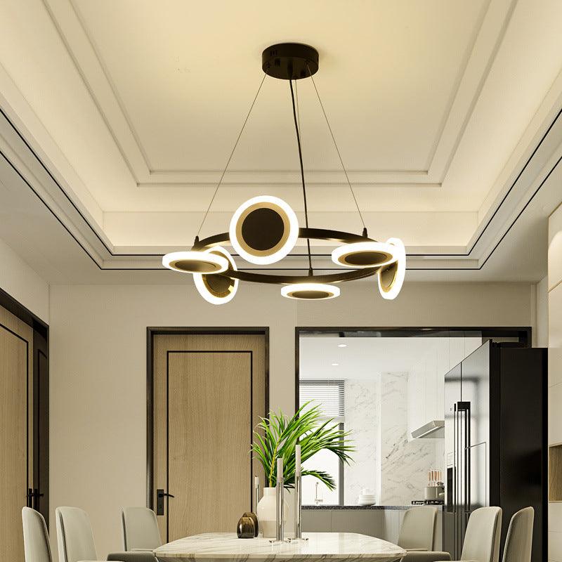 Acrylic Ring Chandelier Pendant Modern 10-Light Black LED Light - Rebooters