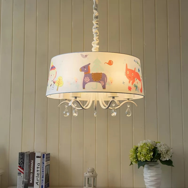 Modern Stylish Drum Chandelier Fabric Metal Lamp for Kids - Rebooters