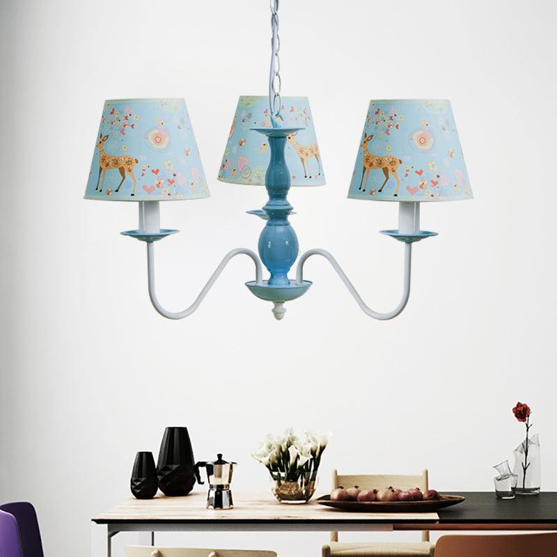 Tapered Shade Hanging Light Contemporary Fabric Metal Chandelier in Blue for Living Room - Rebooters