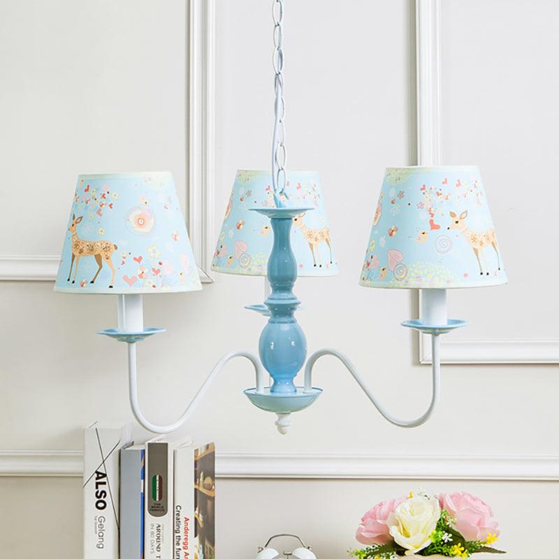 Tapered Shade Hanging Light Contemporary Fabric Metal Chandelier in Blue for Living Room - Rebooters