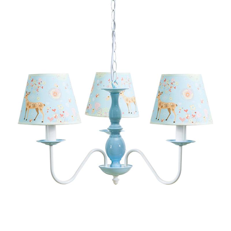 Tapered Shade Hanging Light Contemporary Fabric Metal Chandelier in Blue for Living Room - Rebooters