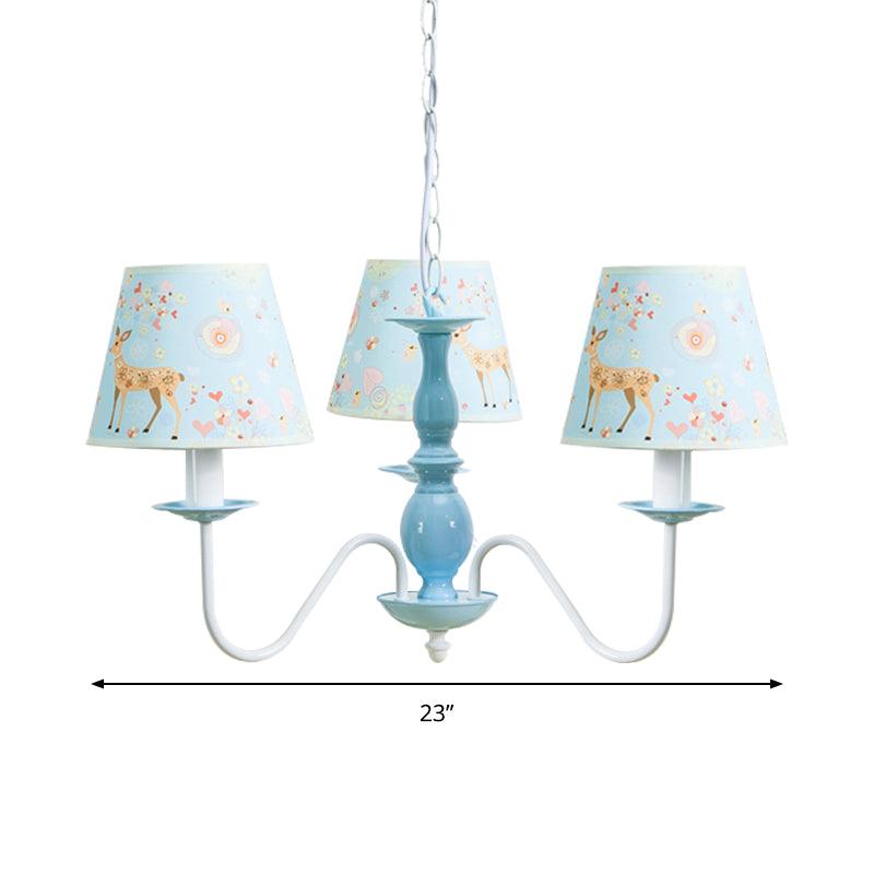 Tapered Shade Hanging Light Contemporary Fabric Metal Chandelier in Blue for Living Room - Rebooters