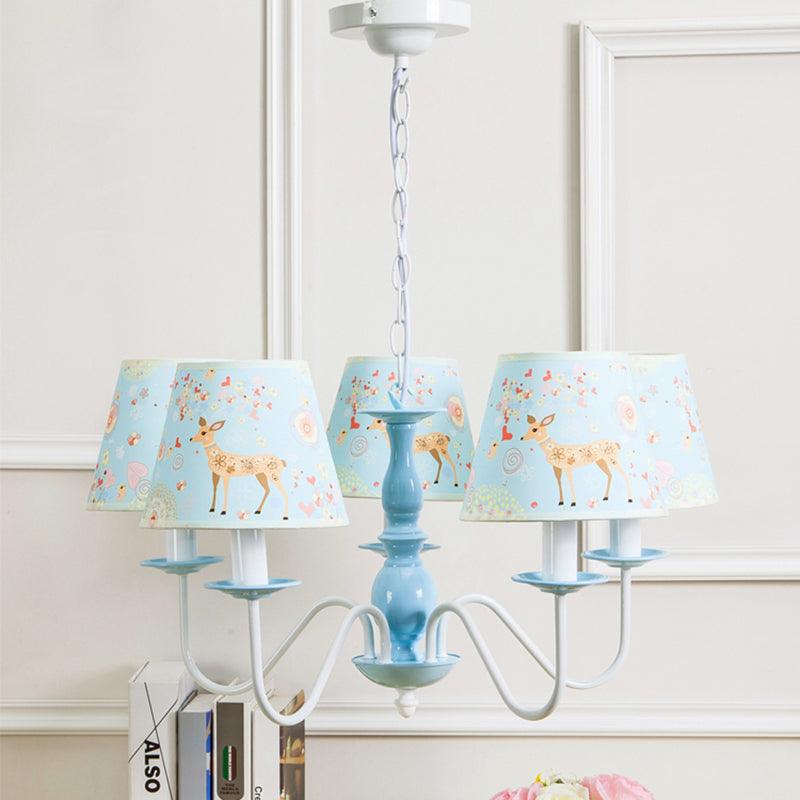 Tapered Shade Hanging Light Contemporary Fabric Metal Chandelier in Blue for Living Room - Rebooters