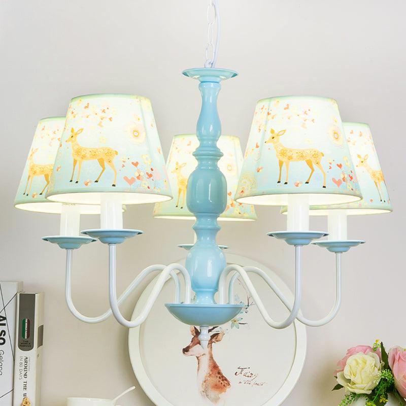 Tapered Shade Hanging Light Contemporary Fabric Metal Chandelier in Blue for Living Room - Rebooters