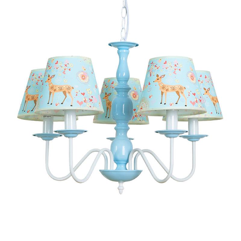 Tapered Shade Hanging Light Contemporary Fabric Metal Chandelier in Blue for Living Room - Rebooters