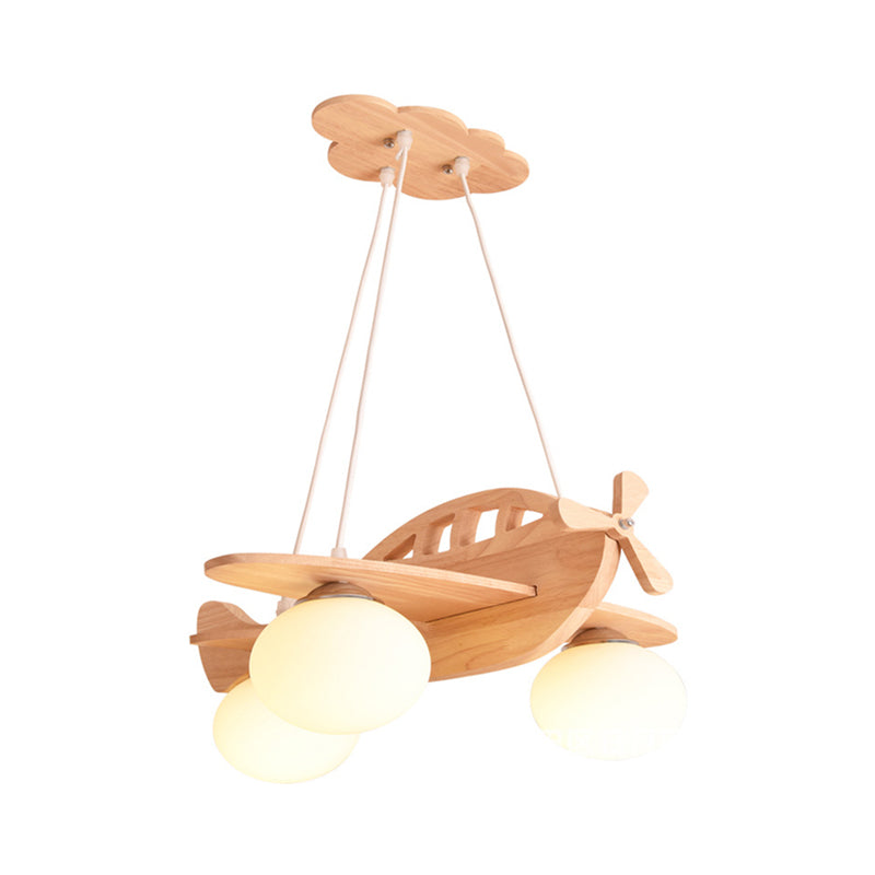 Wood Aircraft Shaped Chandelier Pendant Light Beige LED - Rebooters