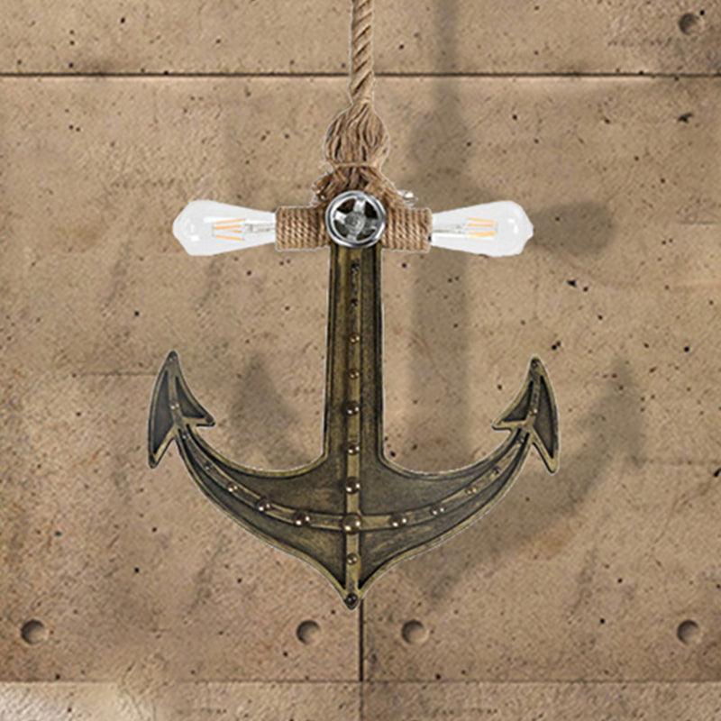 2-Light Exposed Bulb Chandelier Coastal Antique Bronze Pendant - Rebooters