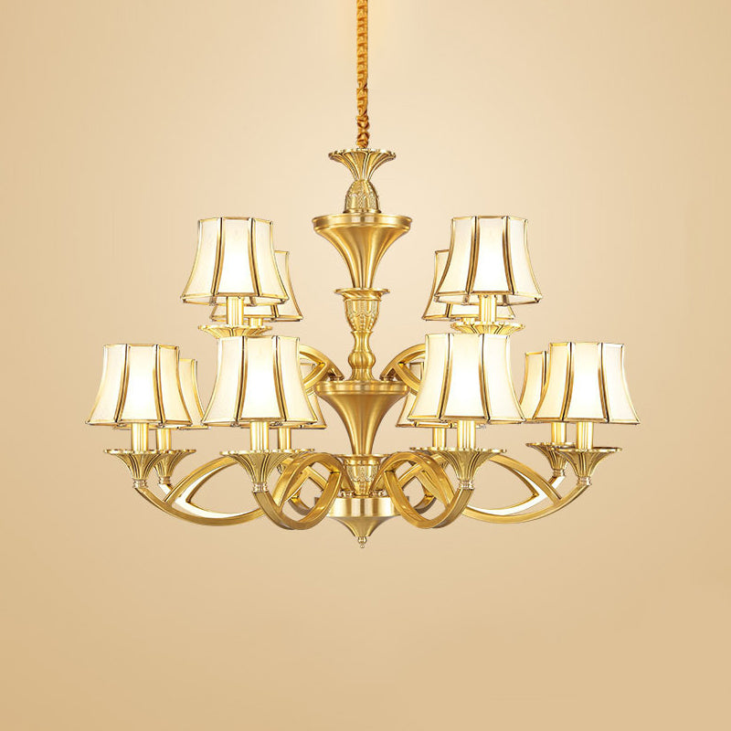 Taper Shaped Patterned Glass Chandelier Lighting Classic Living Room Pendant Light in Gold - Rebooters
