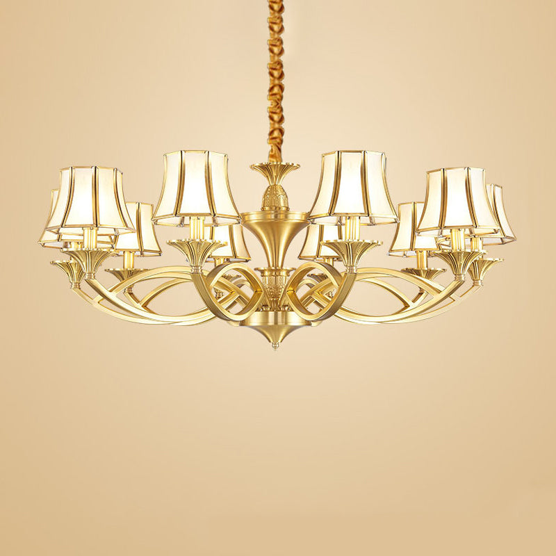 Taper Shaped Patterned Glass Chandelier Lighting Classic Living Room Pendant Light in Gold - Rebooters