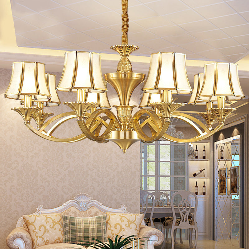 Taper Shaped Patterned Glass Chandelier Lighting Classic Living Room Pendant Light in Gold - Rebooters