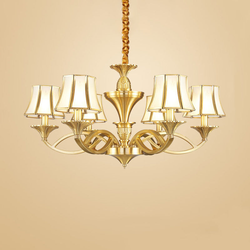 Taper Shaped Patterned Glass Chandelier Lighting Classic Living Room Pendant Light in Gold - Rebooters