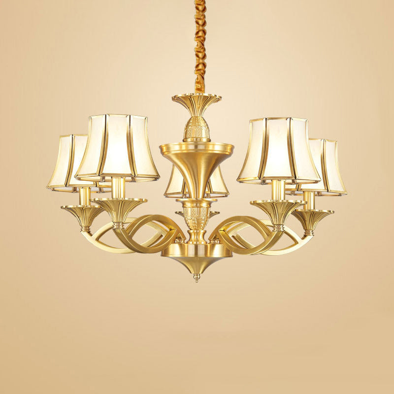 Taper Shaped Patterned Glass Chandelier Lighting Classic Living Room Pendant Light in Gold - Rebooters