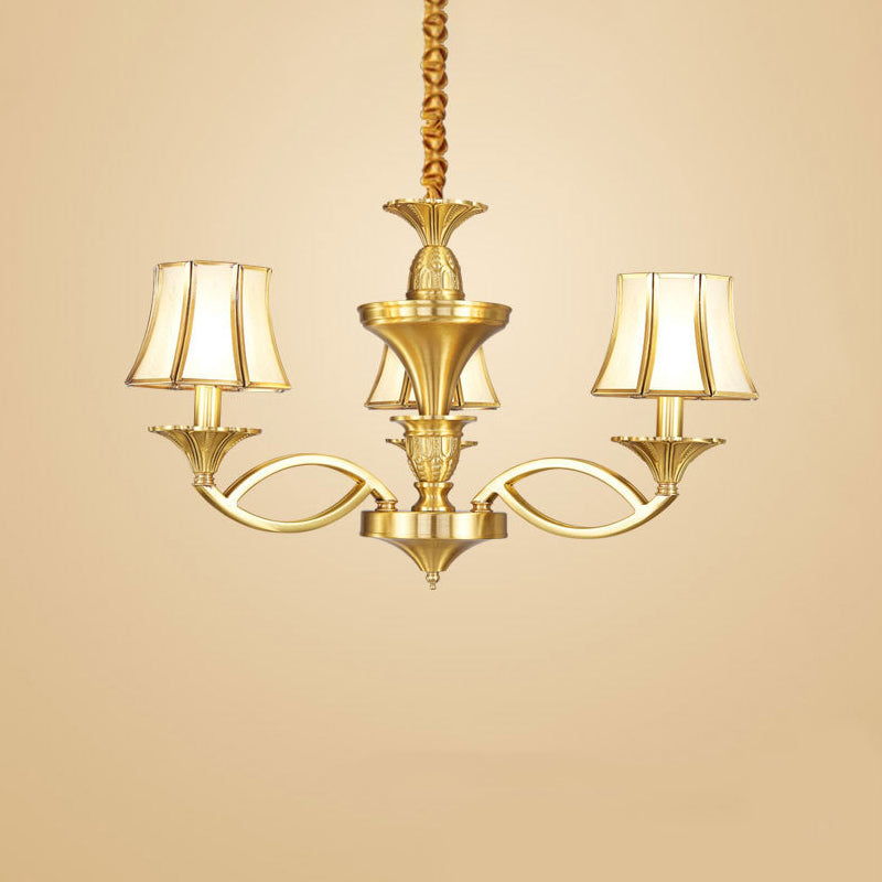Taper Shaped Patterned Glass Chandelier Lighting Classic Living Room Pendant Light in Gold - Rebooters