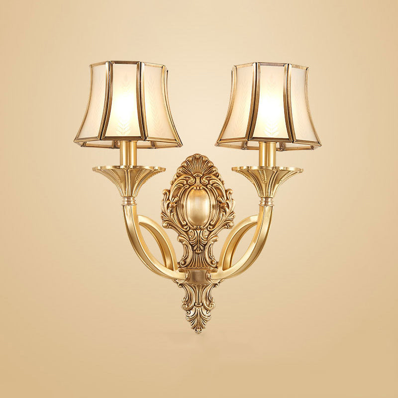 Taper Shaped Patterned Glass Chandelier Lighting Classic Living Room Pendant Light in Gold - Rebooters