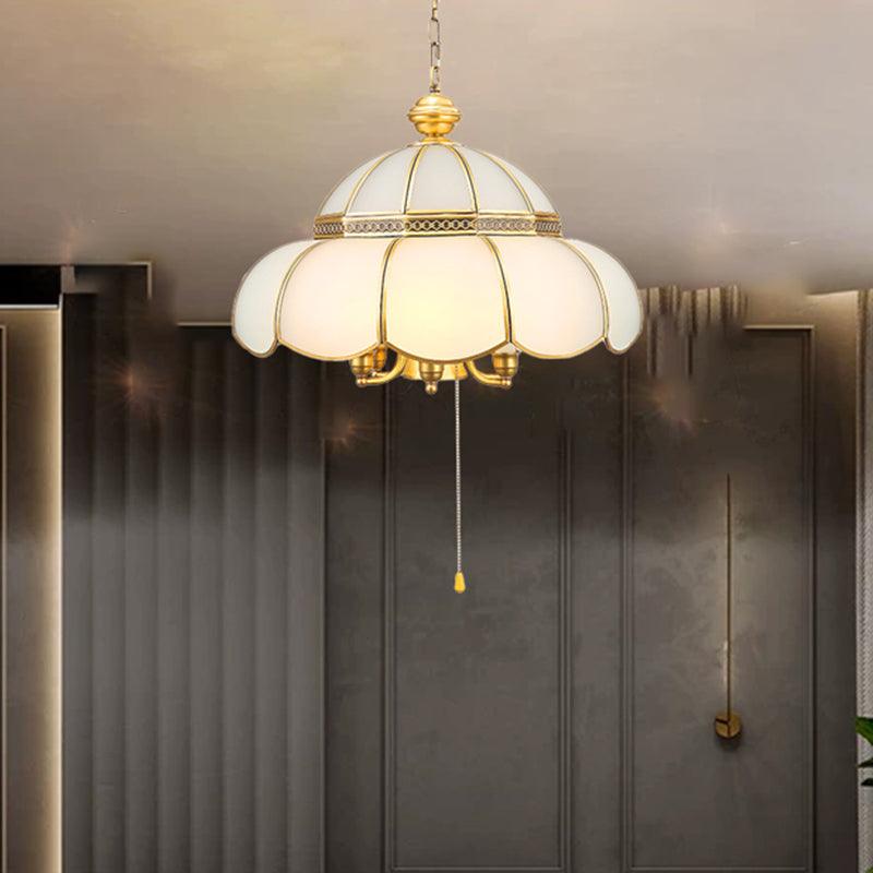 6 Bulbs Cream Glass Suspension Light Gold Scalloped Chandelier - Rebooters
