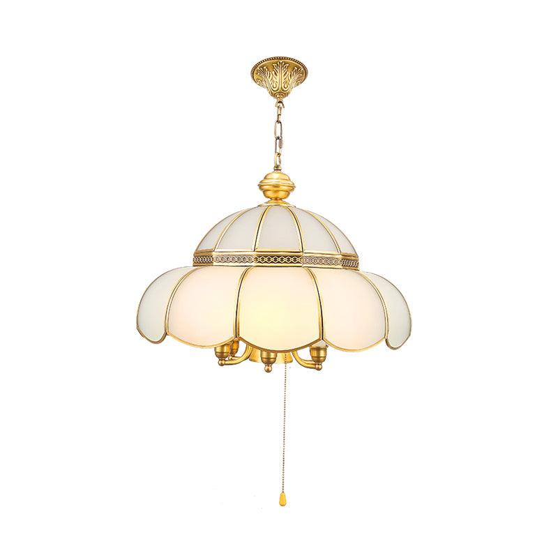6 Bulbs Cream Glass Suspension Light Gold Scalloped Chandelier - Rebooters