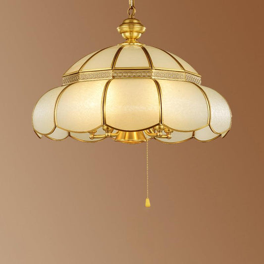 6 Bulbs Cream Glass Suspension Light Gold Scalloped Chandelier - Rebooters