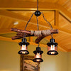 3 Lights Ceiling Light Coastal Style Lantern Clear Glass Chandelier Black Chain Wood - Rebooters