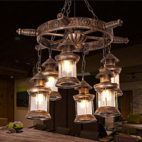 6-Light Clear Glass Hanging Chandelier Antique Brass Fixture - Rebooters