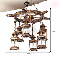6-Light Clear Glass Hanging Chandelier Antique Brass Fixture - Rebooters