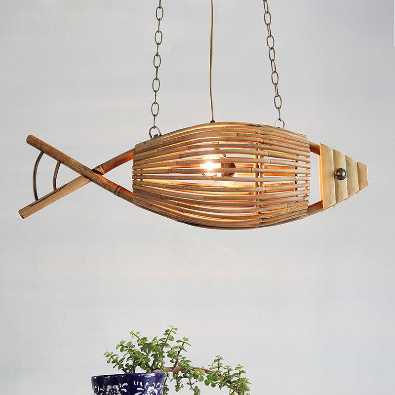 Bamboo Fish Cage Hanging Pendant Asian Style Chandelier - Rebooters