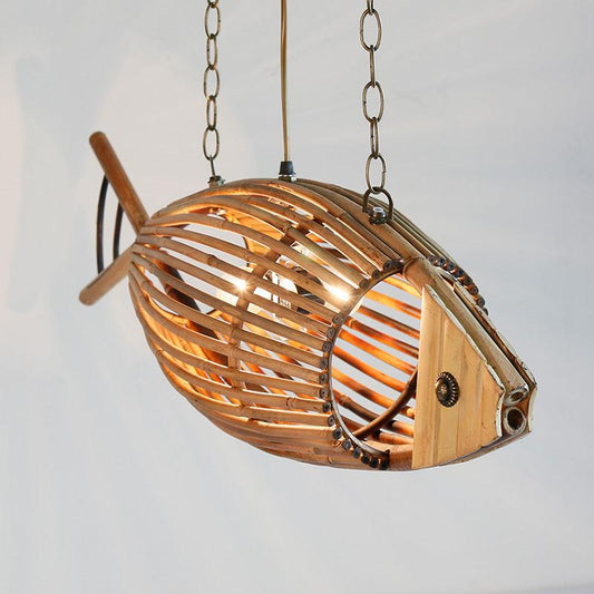 Bamboo Fish Cage Hanging Pendant Asian Style Chandelier - Rebooters