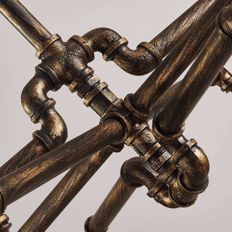 Aged Silver/Bronze Pipe Chandelier Lamp With Exposed Bulb - Rebooters