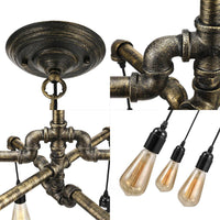 Aged Silver/Bronze Pipe Chandelier Lamp With Exposed Bulb - Rebooters