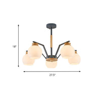 3/5/6 Lights Globe Pendant Chandelier Grey Milk Glass Light - Rebooters